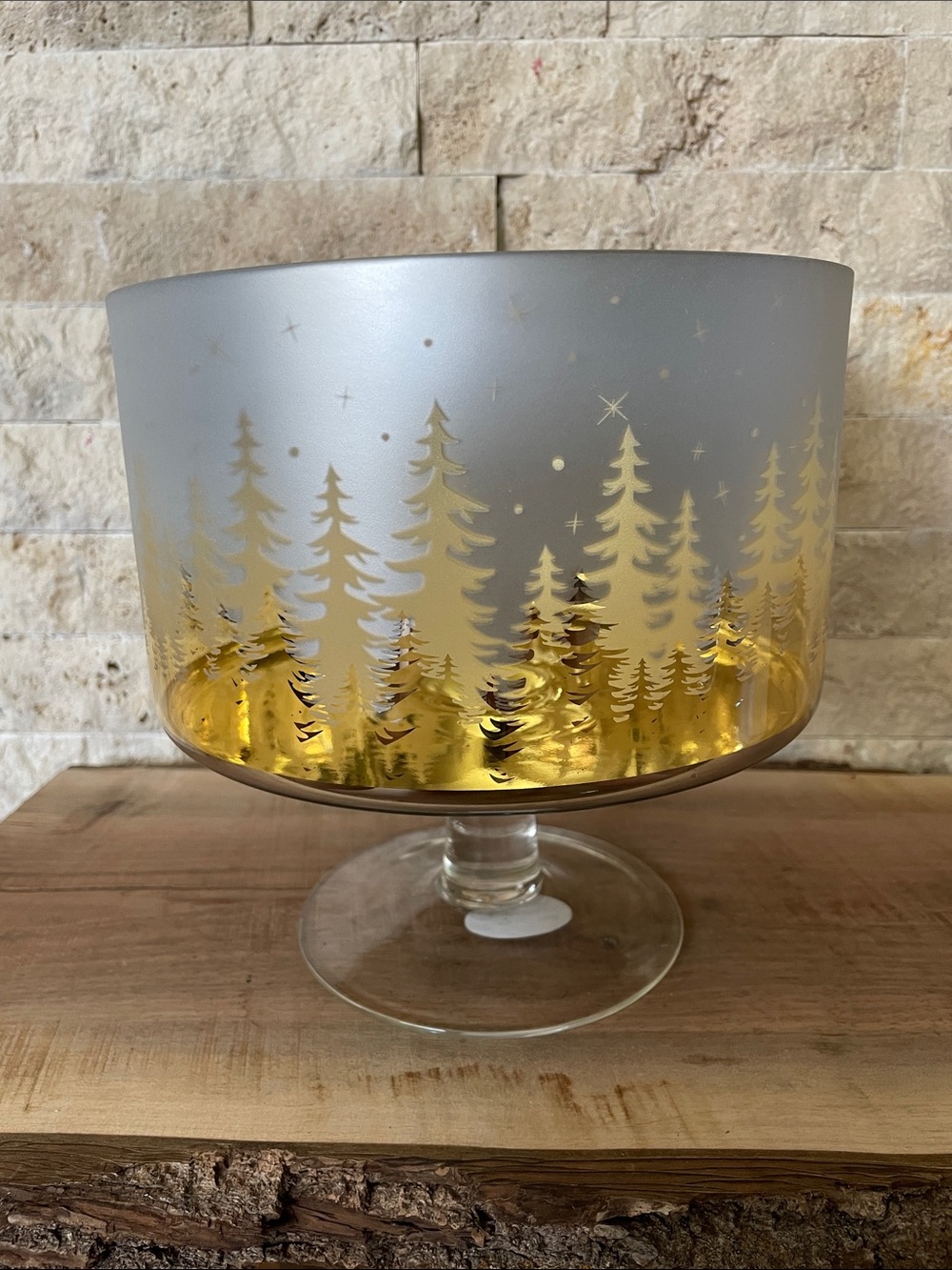 Gold Forest Glass Pedestal Bowl - Holiday Home Decor